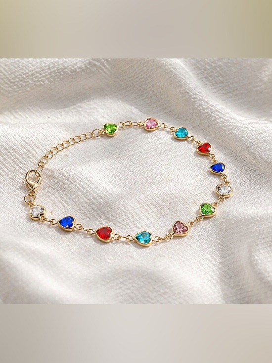 None Jewelry - Multicolor Heart Crystal Gold Bracelet